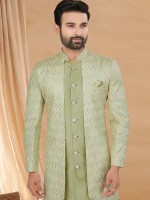 Pista Green Art Silk Indo Western Readymade Indo Western Sherwani